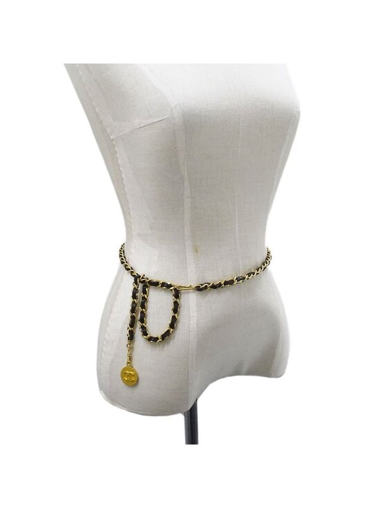 Chanel Belt Chain Leather Black Gold CC Logo